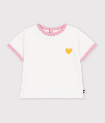 Tee-shirt bébé en coton manches courtes uni et badge cœur
