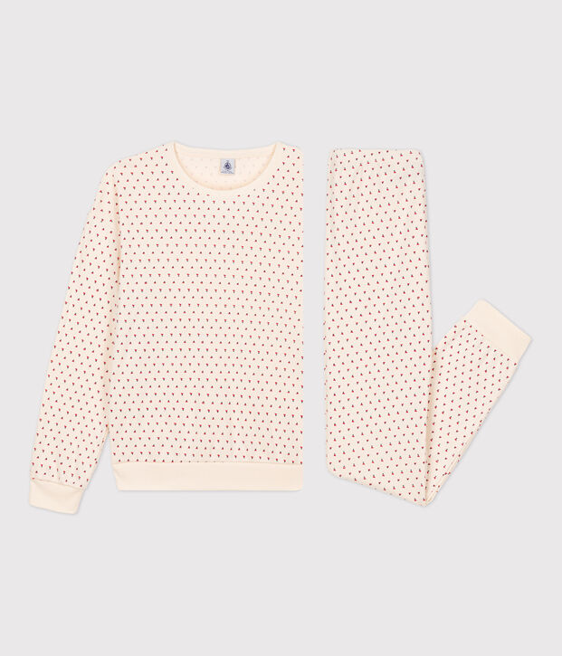 Pyjama femme en coton &eacute;cru/multicouleur
