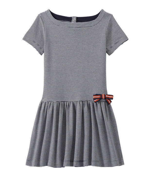 Robe fille ray&eacute; milleraies bleu/blanc