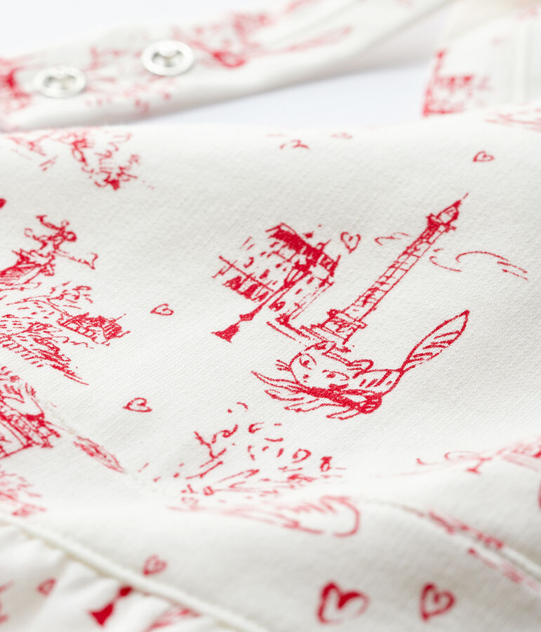 Salopette longue en molleton b&eacute;b&eacute; fille blanc MARSHMALLOW/rouge TERKUIT