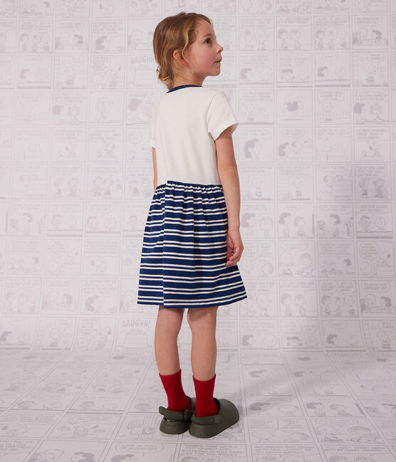 Robe manches courtes en coton enfant fille bleu MEDIEVAL/blanc MARSHMALLOW