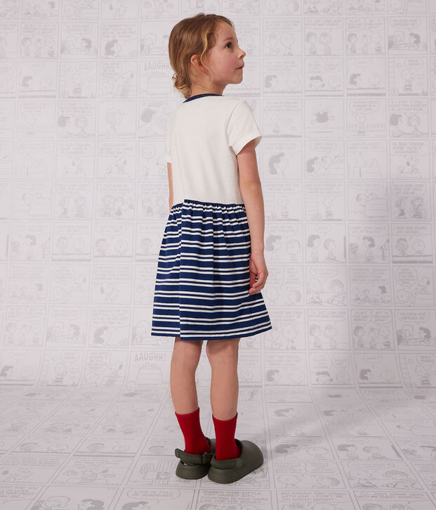 Robe manches courtes en coton enfant fille bleu/blanc