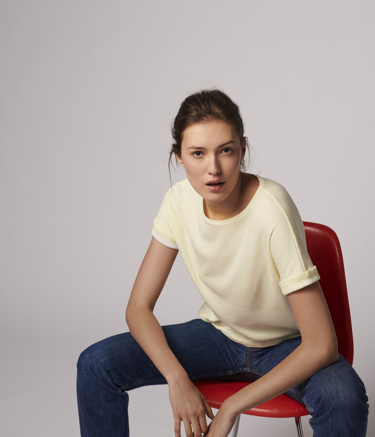 T-shirt en coton/lin uni Femme blanc MARSHMALLOW