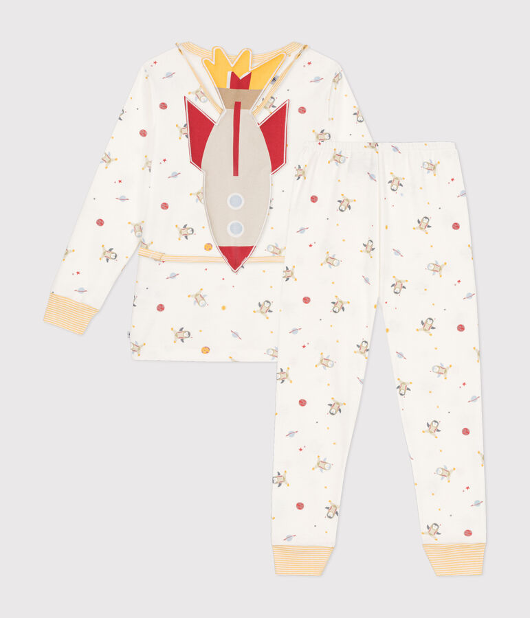 Pyjama d&eacute;guisement en coton imprim&eacute; espace enfant blanc MARSHMALLOW/blanc MULTICO