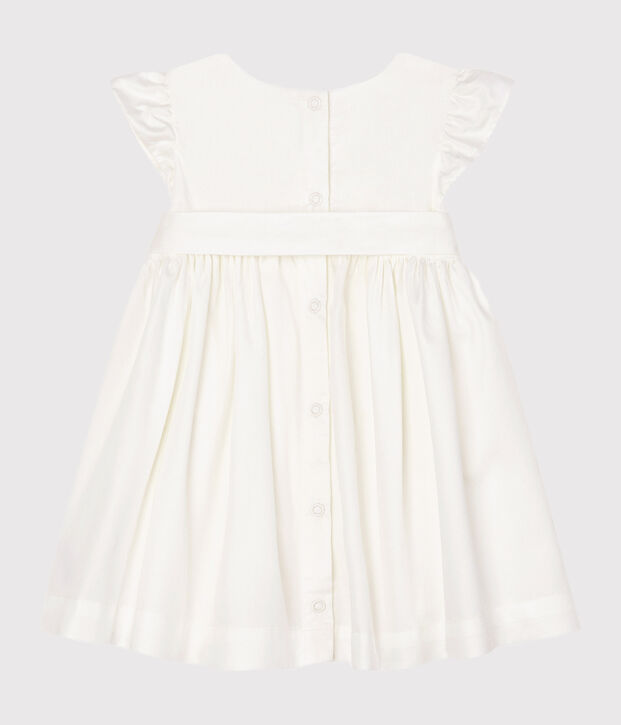 Robe manches courtes b&eacute;b&eacute; fille en satin blanc