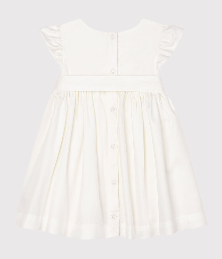 Robe manches courtes b&eacute;b&eacute; fille en satin blanc MARSHMALLOW