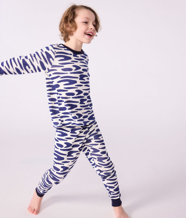 Pyjama d&eacute;guisement enfant en coton imprim&eacute; z&egrave;bre bleu/bleu