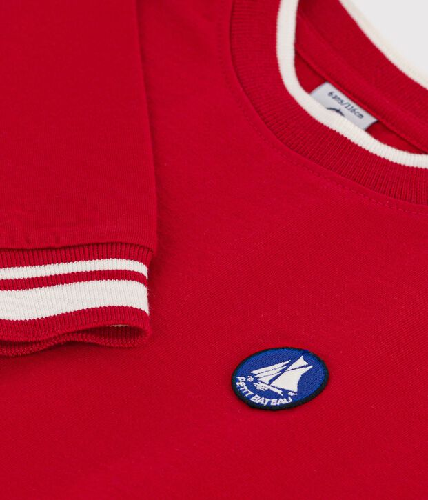 Tee-shirt enfant manches longues en coton uni rouge
