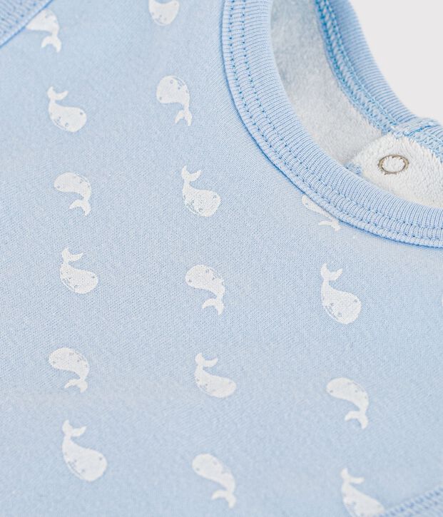 Bavoir naissance en coton imprim&eacute; bleu/blanc