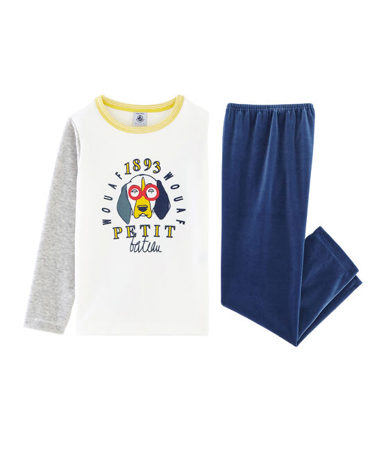 Pyjama petit garçon en velours bleu MEDIEVAL/gris POUSSIERE/ MULTICO