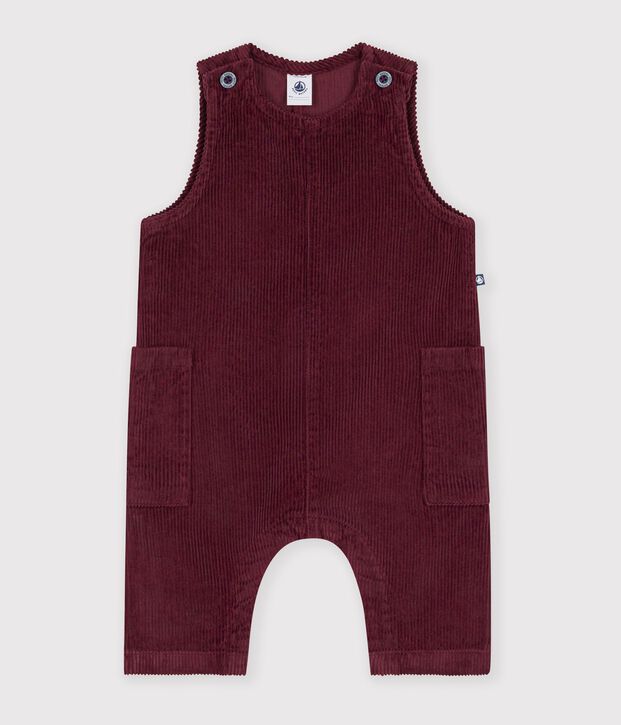 Combinaison longue b&eacute;b&eacute; en velours uni bordeaux