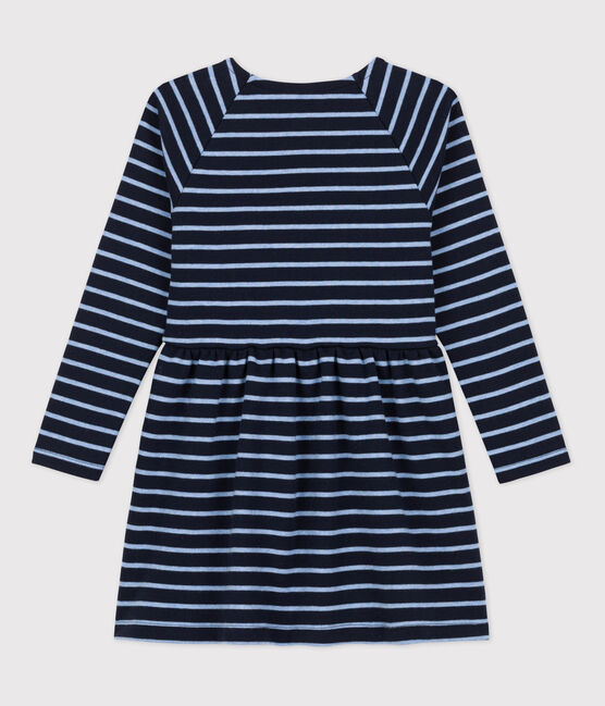 Robe chaude en coton rayée manches longues enfant fille bleu SMOKING/ SKY CHINE