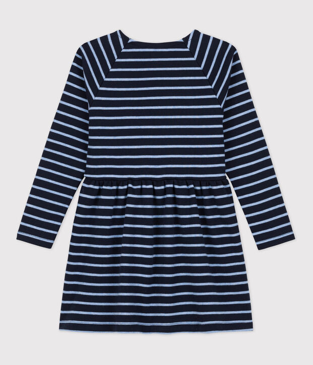Robe chaude en coton ray&eacute;e manches longues enfant fille bleu/bleu