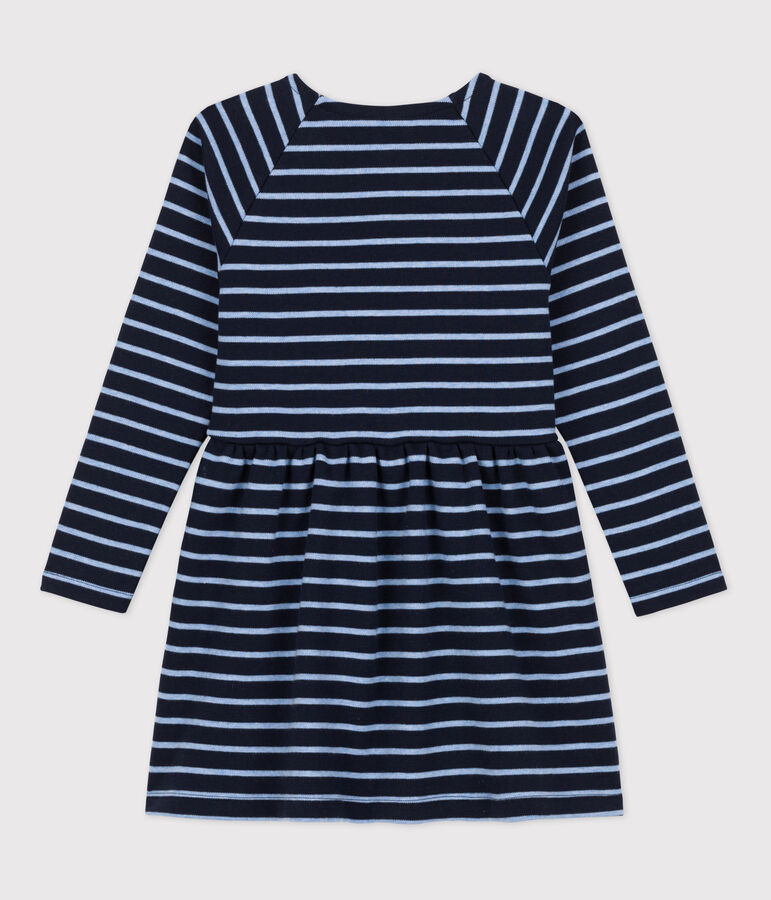 Robe chaude en coton ray&eacute;e manches longues enfant fille bleu SMOKING/ SKY CHINE