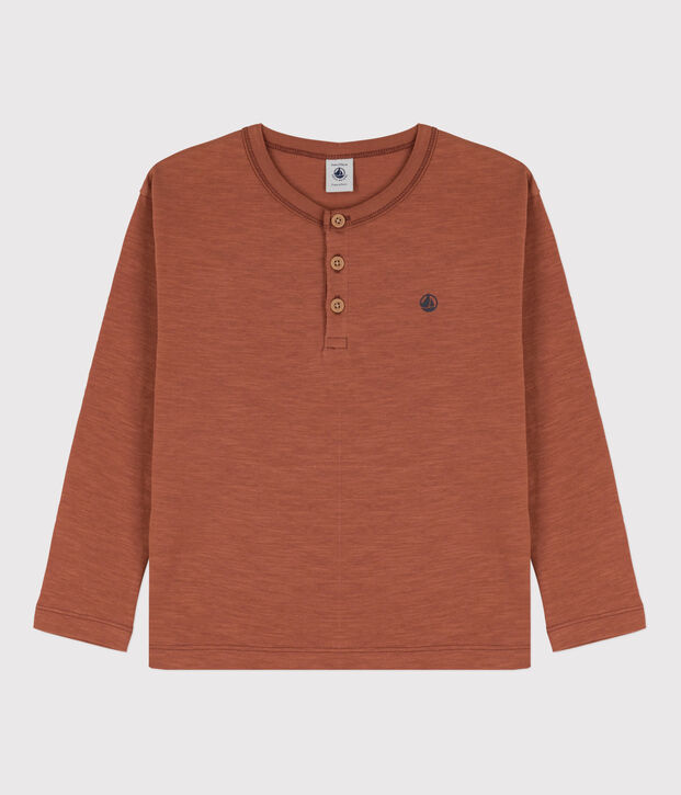 Tee-shirt manches longues en coton enfant gar&ccedil;on marron