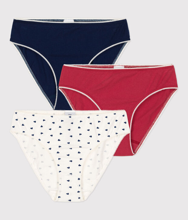 Lot de 3 culottes c&oelig;ur fille en coton et &eacute;lasthanne multicouleur