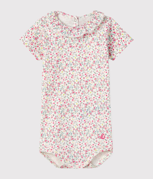 Body b&eacute;b&eacute; fille &agrave; collerette blanc/rose/multicouleur