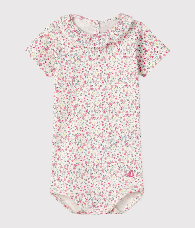 Body b&eacute;b&eacute; fille &agrave; collerette blanc/rose/multicouleur