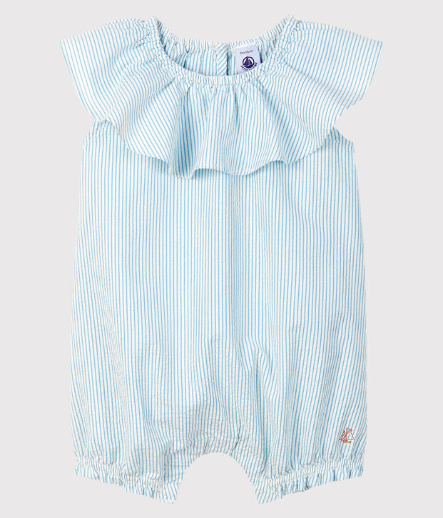 Combicourt b&eacute;b&eacute; fille en seersucker blanc/bleu