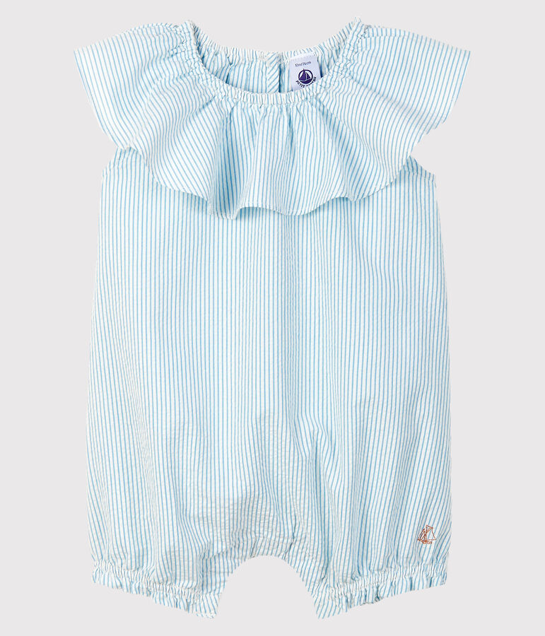 Combicourt b&eacute;b&eacute; fille en seersucker blanc MARSHMALLOW/bleu ACIER