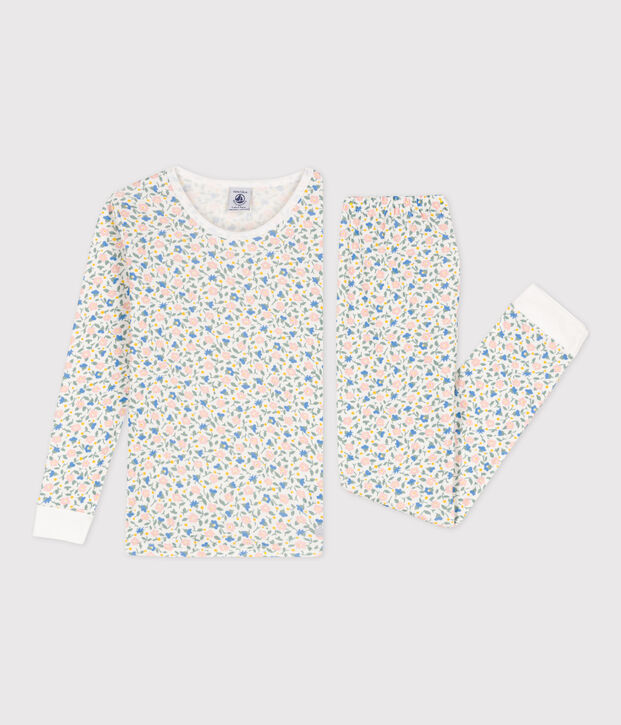 Pyjama ajust&eacute; en coton petite fille blanc/multicouleur