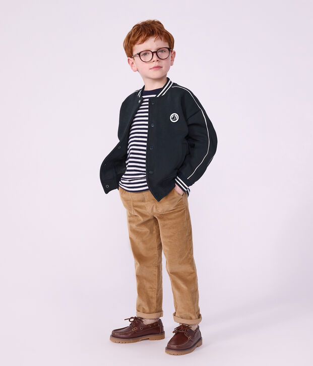 Veste teddy enfant en coton uni bleu marine
