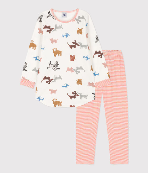 Chemise de nuit chien petite fille en molleton blanc/multicouleur