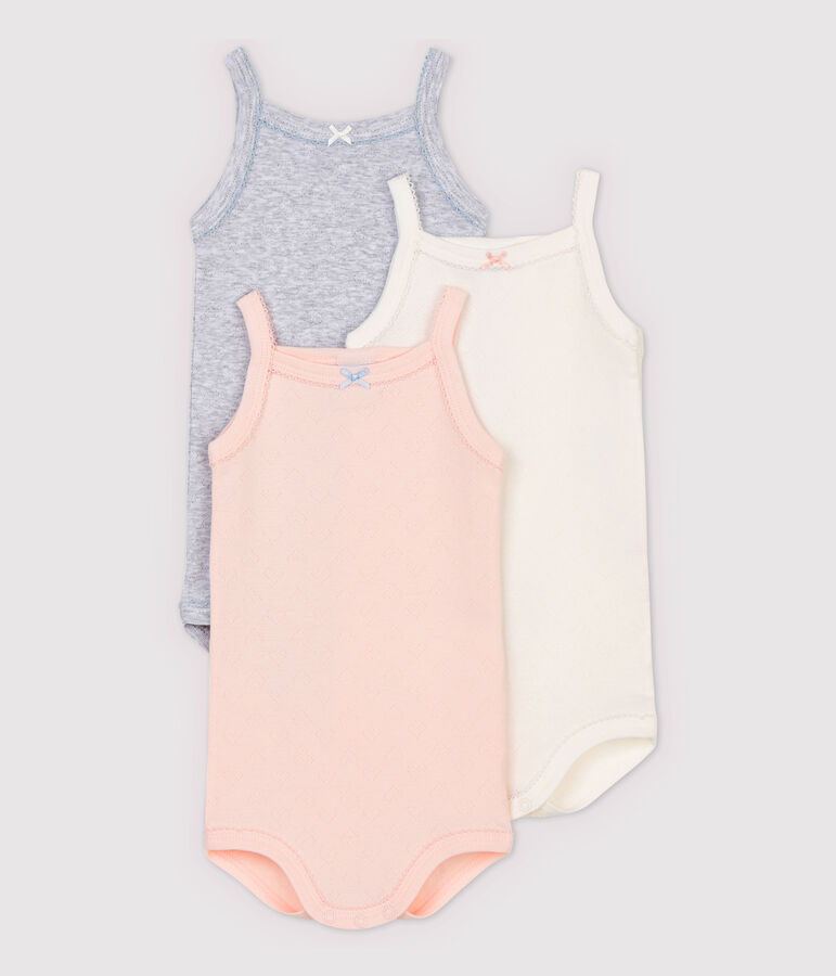 Lot de 3 bodies &agrave; bretelles b&eacute;b&eacute; fille coton biologique multicouleur