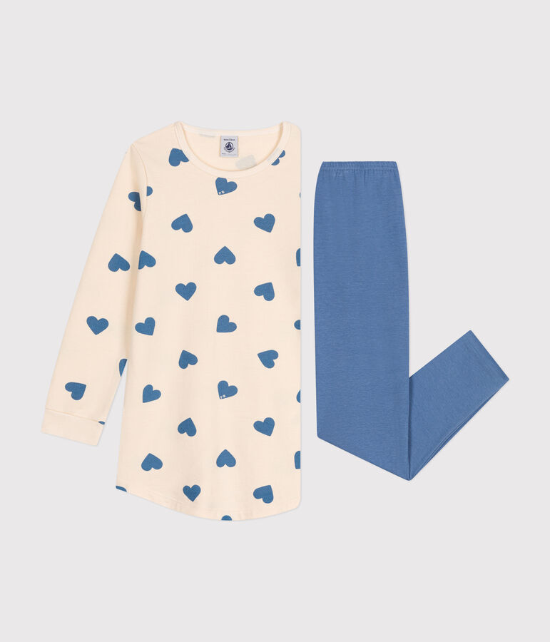 Chemise de nuit en molleton gratt&eacute; imprim&eacute; c&oelig;urs enfant bleu BEACH/ AVALANCHE