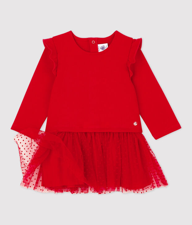 Robe en molleton et tulle b&eacute;b&eacute;. rouge