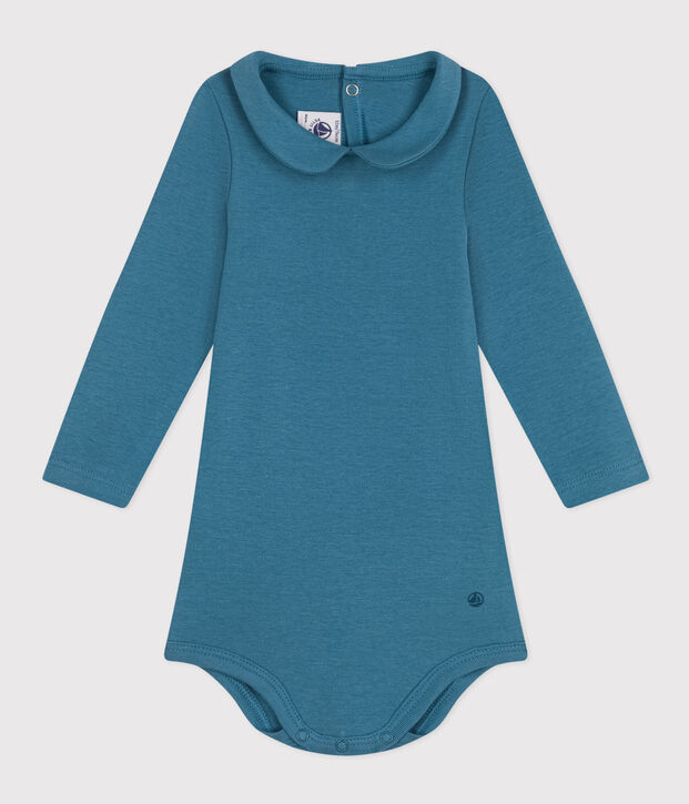 Body manches longues col claudine en coton b&eacute;b&eacute; bleu