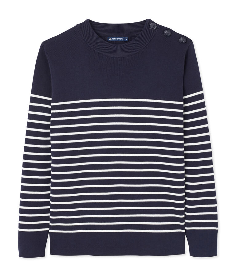 Pull marin homme &agrave; rayure plac&eacute;e bleu/blanc