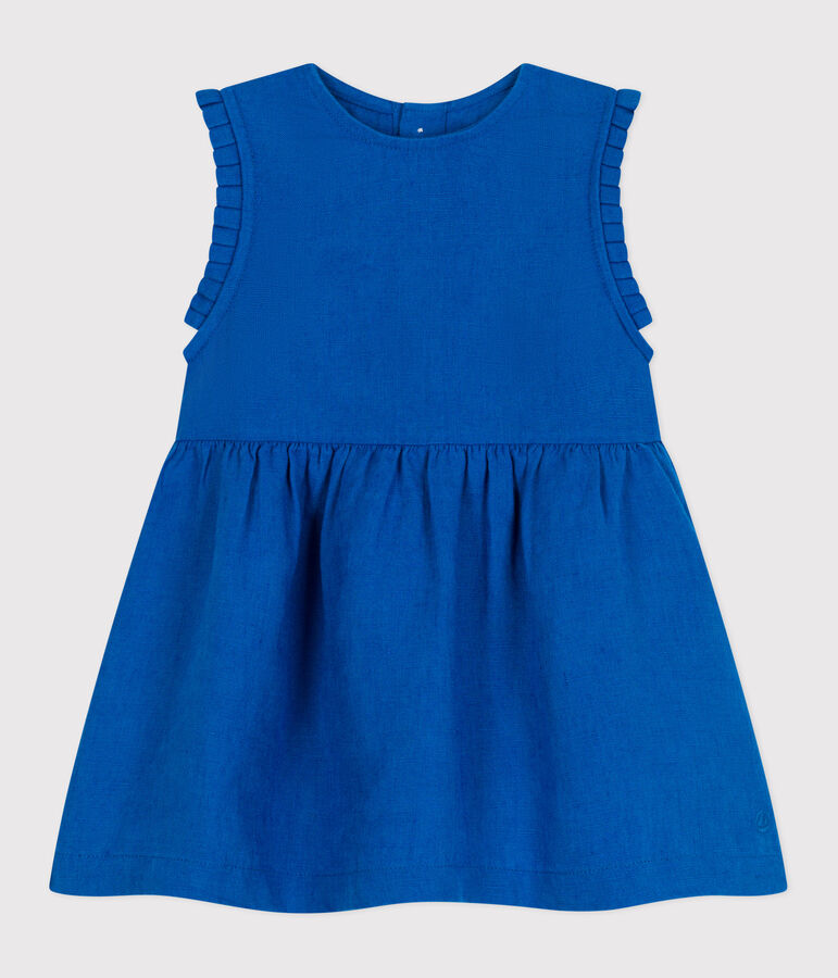 Robe b&eacute;b&eacute; en lin sans manches bleu PORCELANA