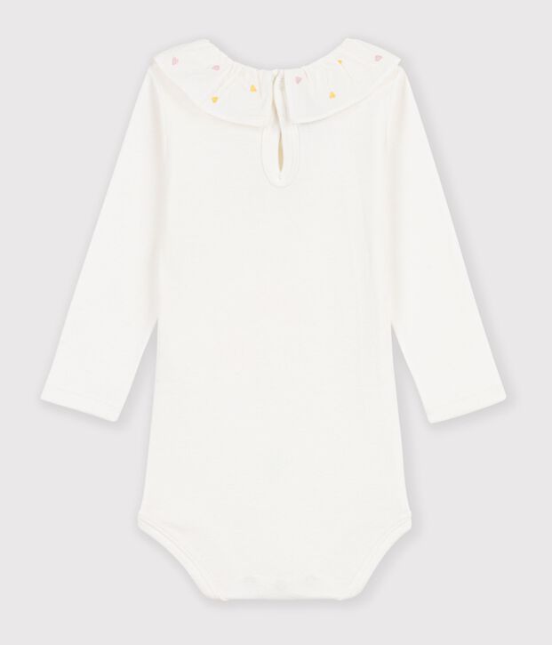 Body b&eacute;b&eacute; en coton uni &agrave; col brod&eacute; blanc