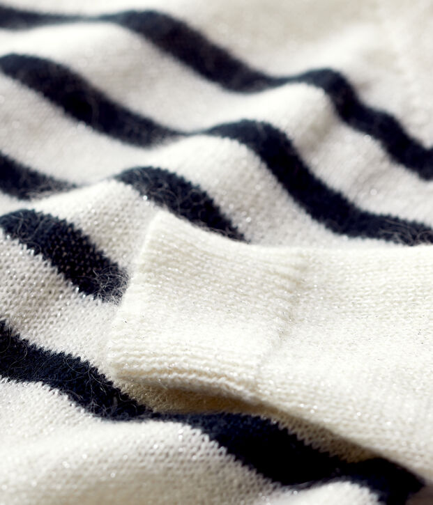 Pull mohair et coton enfant fille blanc/bleu