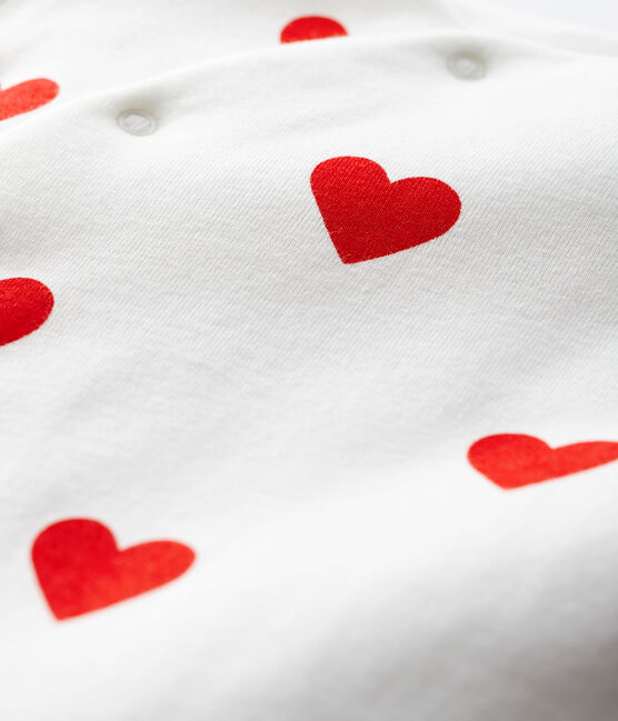 Combinaison longue cœurs rouges bébé fille en côte blanc MARSHMALLOW/rouge TERKUIT