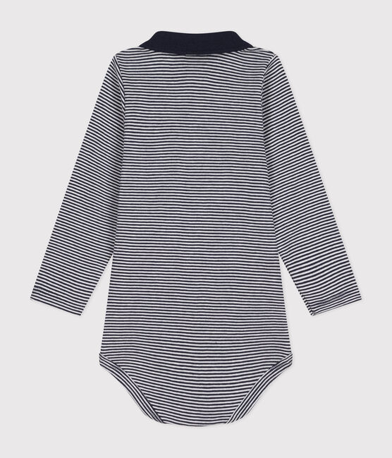 Body manches longues rayé à col en coton bébé bleu SMOKING/blanc MARSHMALLOW