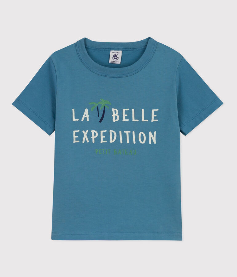 Tee-shirt manches courtes en coton enfant gar&ccedil;on bleu LAVIS