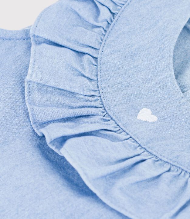 Blouse b&eacute;b&eacute; en coton sans manches en chambray brod&eacute; bleu