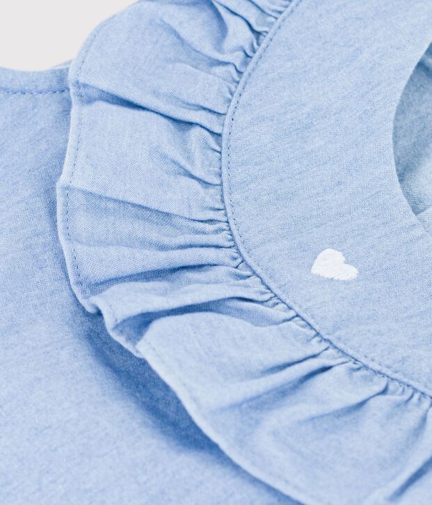 Blouse b&eacute;b&eacute; en coton sans manches en chambray brod&eacute; bleu