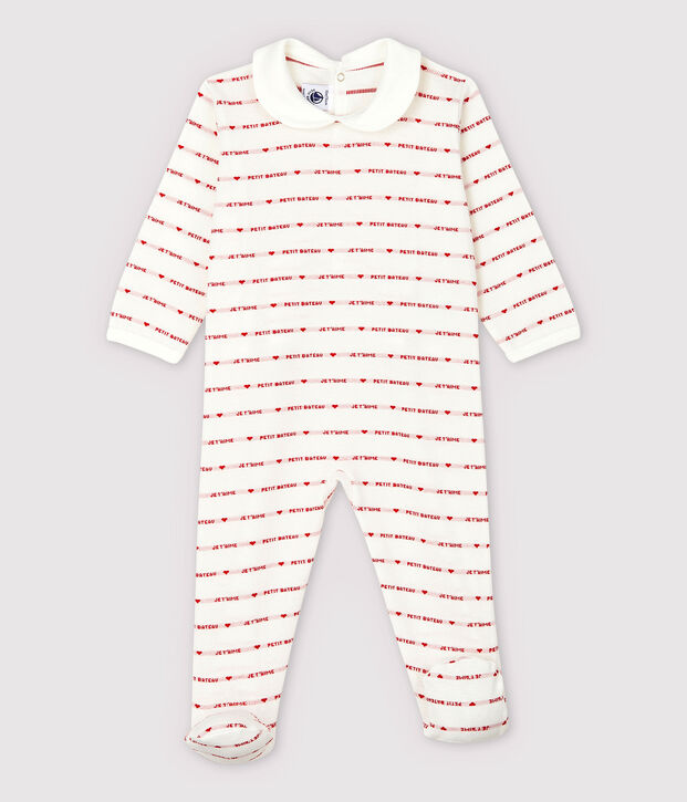 Dors-bien Petit Bateau Je T'aime b&eacute;b&eacute; fille en jacquard blanc/rouge
