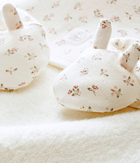Coffret carré de bain + chaussons bébé mixte blanc MARSHMALLOW/blanc MULTICO