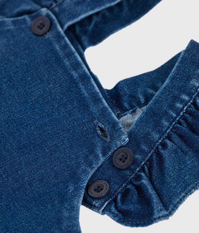 Salopette b&eacute;b&eacute; en jean &eacute;lasthanne &agrave; volants et jambes longues bleu DENIM MOYEN