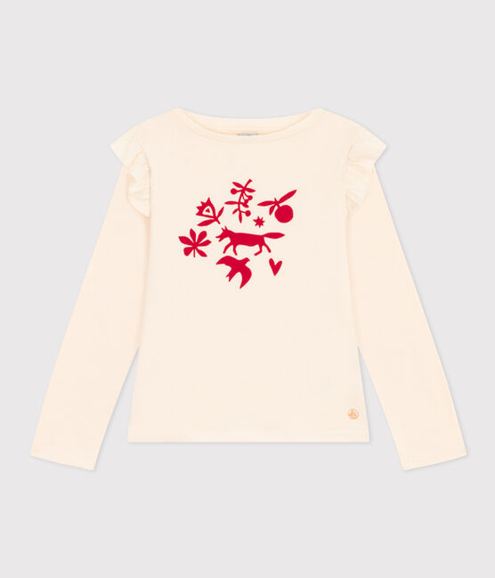 Tee-shirt manches longues en coton enfant fille écru AVALANCHE