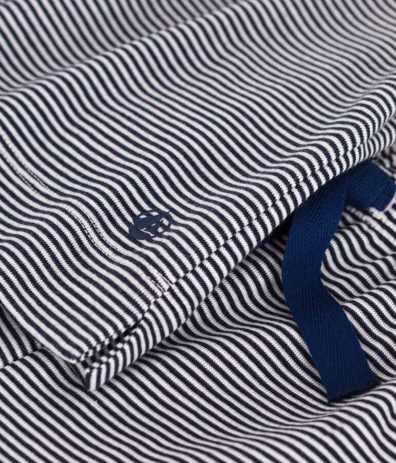 Pyjama enfant en coton manches courtes et jambes amples &agrave; rayures bleu SMOKING/blanc MARSHMALLOW