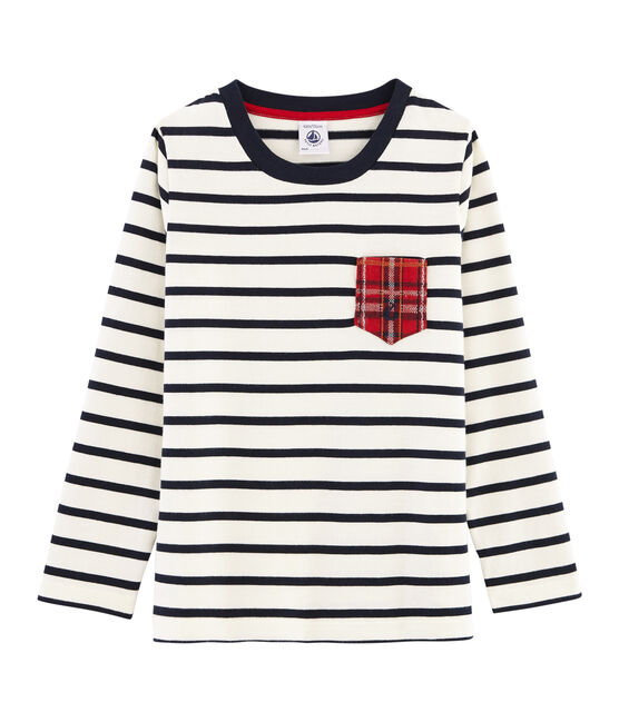 Tee-shirt manches longues enfant garçon blanc MARSHMALLOW/bleu SMOKING