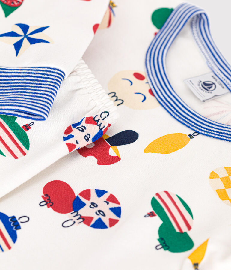 Pyjama en molleton gratt&eacute; imprim&eacute; boules de No&euml;l enfant blanc MARSHMALLOW/blanc MULTICO