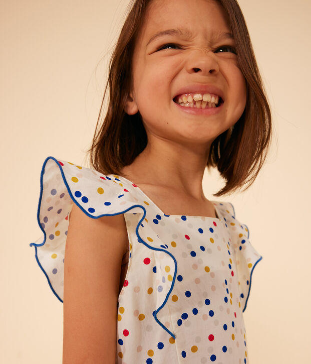 Robe imprim&eacute;e sans manche en popeline enfant fille blanc/multicouleur