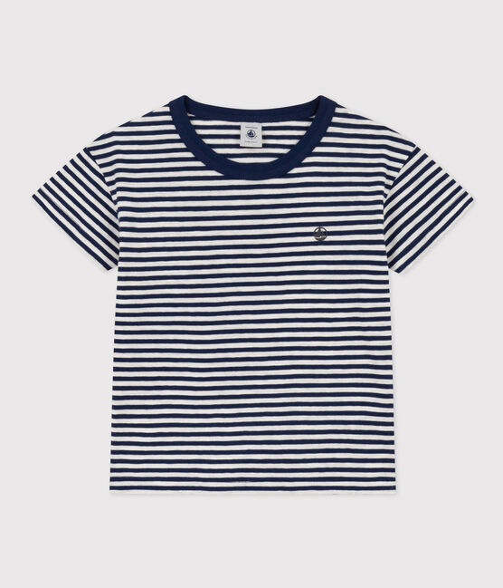 Tee-shirt rayé en coton enfant garçon bleu MEDIEVAL/blanc MARSHMALLOW