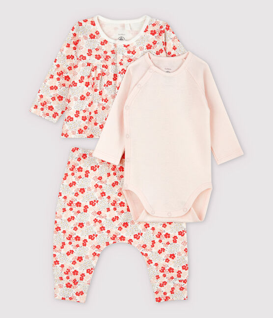 Ensemble 3 pièces rose bébé en coton biologique blanc MARSHMALLOW/blanc MULTICO